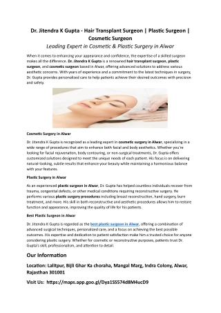 Dr. Jitendra K Gupta: Expert Hair Transplant Surgeon, Plastic & Cosmetic Surgeon