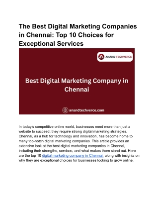 The Best Digital Marketing Companies in Chennai: Top 10 Choices for Exceptional