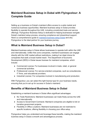 Mainland Business Setup in Dubai with Flyingcolour: A Complete Guide