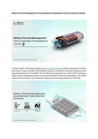 Battery Thermal Management Ensuring Optimal Temperature Control for Electric Vehicles