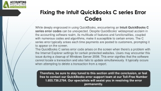 Expert solutions for QuickBooks C Series Error Codes