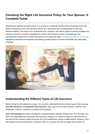 Choosing the Right Life Insurance Policy for Your Spouse A Complete Guide