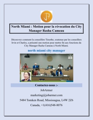 North Miami  Motion pour la révocation du City Manager Rasha Cameau