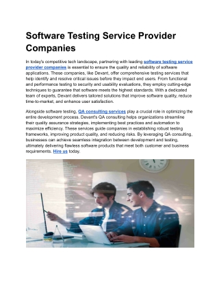Software Testing Service Provider Companies