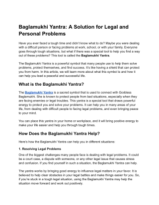 Baglamukhi Yantra: A Solution for Legal and Personal Problems