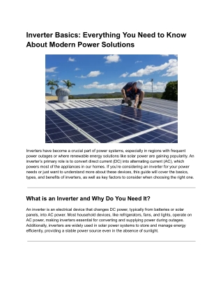Inverter Basics: Everything You Need to Know About Modern Power Solutions