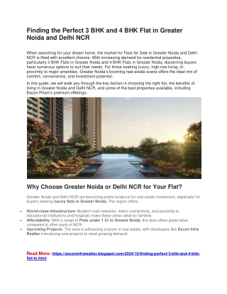 Finding the Perfect 3 BHK and 4 BHK Flat in Greater Noida and Delhi NCR