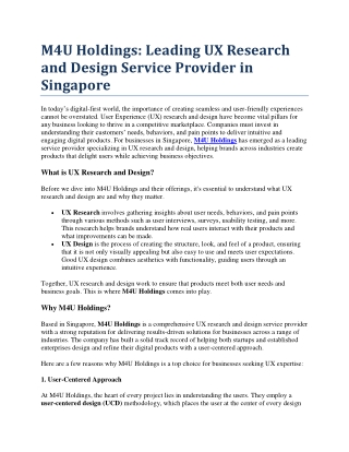 M4U Holdings Leading UX Research and Design Service Provider in Singapore