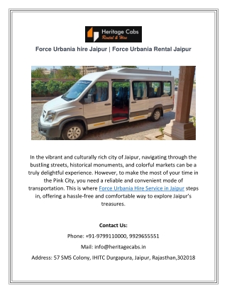 Force Urbania hire Jaipur | Force Urbania Rental Jaipur