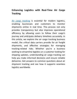 Enhancing Logistics with Real-Time Air Cargo Tracking
