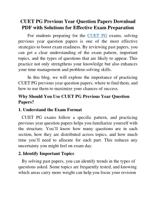 CUET PG Previous Year Question Papers