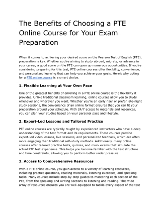 The Benefits of Choosing a PTE Online Course for Your Exam Preparation