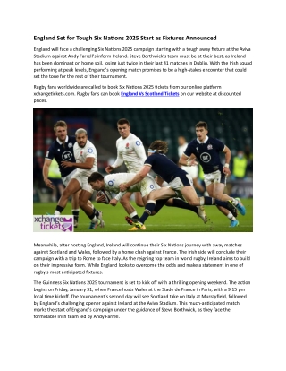 England Set for Tough Six Nations 2025 Start as Fixtures Announced