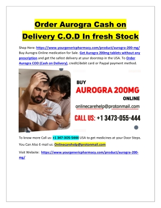 Order Aurogra Cash on Delivery C.O.D In fresh Stock