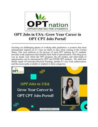 OPT Jobs in USA Grow Your Career in OPT CPT Jobs Portal