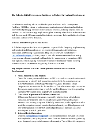 The Role of a Skills Development Facilitator in Modern Curriculum Development