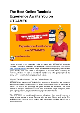 The Best Online Tambola Experience Awaits You on GTGAMES