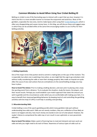Common Mistakes to Avoid When Using Your Cricket Betting ID