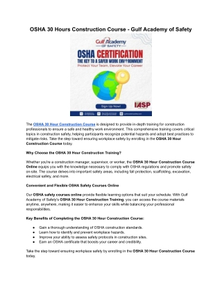 OSHA 30 Hours Construction Course - Gulf Academy of Safety