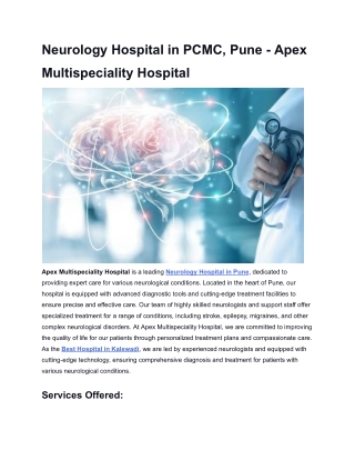 Neurology Hospital in PCMC, Pune - Apex Multispeciality Hospital