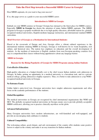 Take the First Step towards a Successful MBBS Career in Georgia!