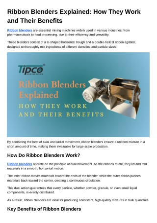 Ribbon Blenders Explained How They Work and Their Benefits