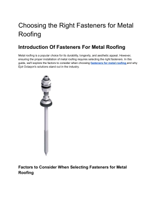 Choosing the Right Fasteners for Metal Roofing - Ejot Octaqon