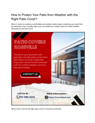 How to Protect Your Patio from Weather with the Right Patio Cover