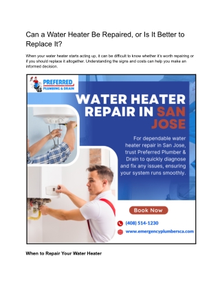 Can a Water Heater Be Repaired, or Is It Better to Replace It