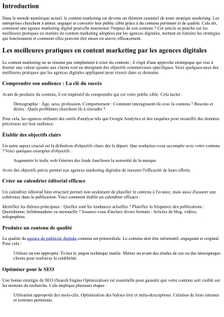 Les meilleures pratiques en content marketing par les agences digitales