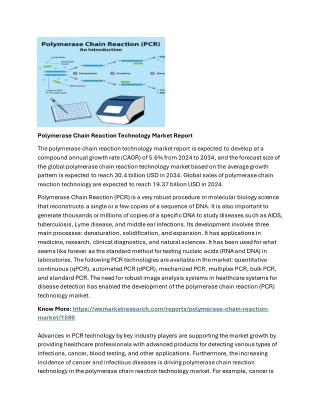 Polymerase Chain Reaction Market Projected to Hit $30.43 Billion by 2034