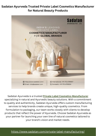 Sadatan Ayurveda Trusted Private Label Cosmetics Manufacturer for Natural Beauty Products