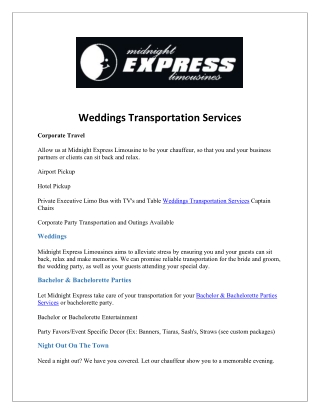 Weddings Transportation Services