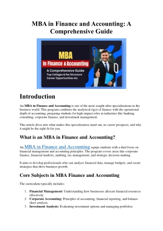 MBA in Finance and Accounting