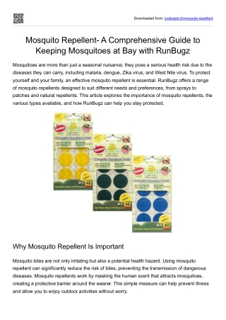 Mosquito Repellent- A Comprehensive Guide to Keeping Mosquitoes at Bay with RunBugz