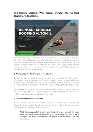 Top Roofing Material Why Asphalt Shingles Are the Best Choice for Alton Homes