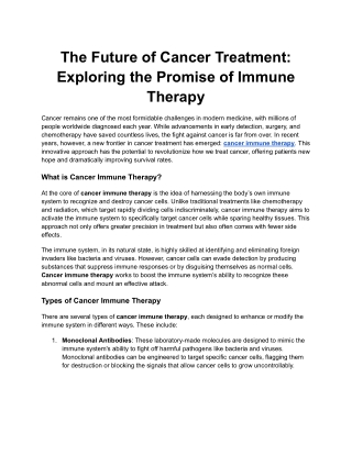 The Future of Cancer Treatment Exploring the Promise of Immune Therapy