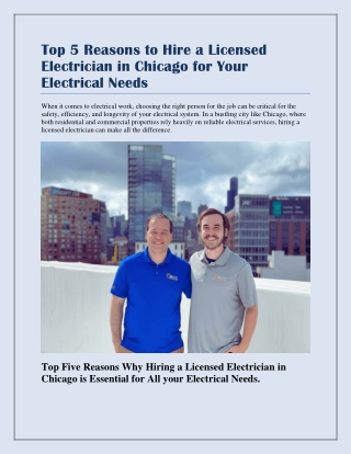 Top 5 Reasons to Hire a Licensed Electrician in Chicago for Your Electrical Need