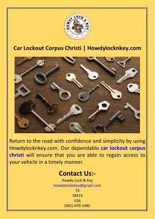 Car Lockout Corpus Christi  Howdylocknkey.com