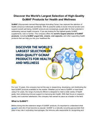 Discover the World's Largest Selection of High-Quality GcMAF Products for Health and Wellness