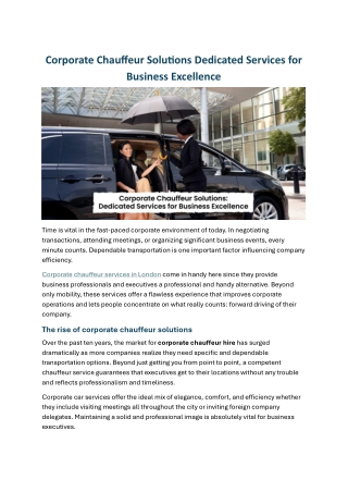 Corporate Chauffeur Solutions Dedicated Services For Business Excellence