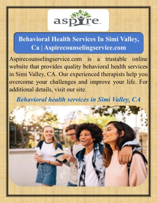 Behavioral Health Services In Simi Valley, Ca   Aspirecounselingservice.com