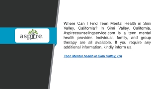 Teen Mental Health in Simi Valley, Ca   Aspirecounselingservice.com