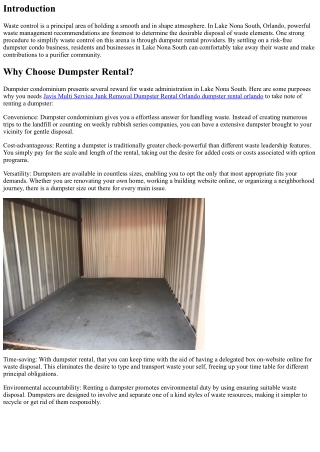 Simplify Waste Management in Lake Nona South, Orlando with Dumpster Rental