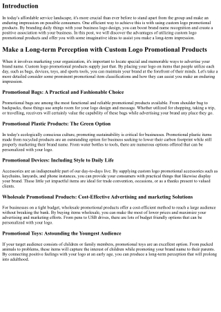Make a Long Lasting Impact with Custom Logo Promotional Products