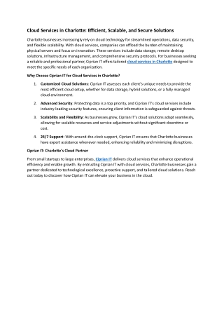Cloud Services in Charlotte: Efficient, Scalable, and Secure Solutions
