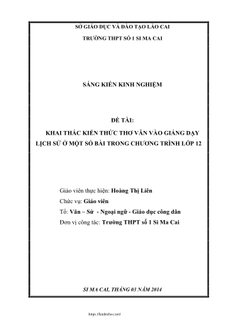Khai thác kiến thức thơ văn vào giảng dạy lịch sử Lớp 12