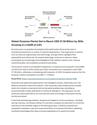 Enzymes Market Report: USD 27.58 Billion by 2034