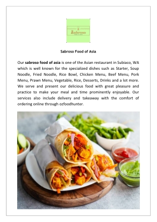 Sabroso Food Of Asia in Subaico Menu - Order Online