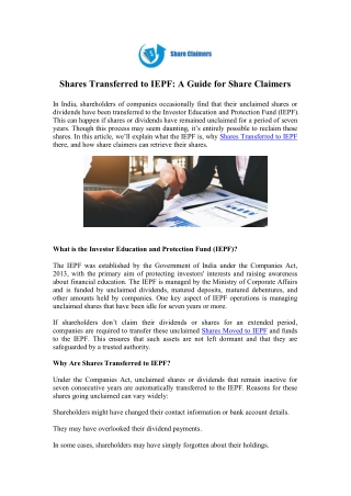 Recover Shares Transferred to IEPF Efficiently